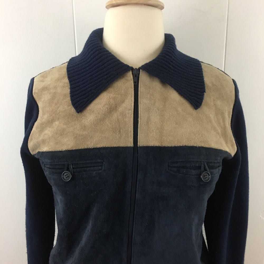 Vintage Unisex Knit Leather Shacket XL Men’s Women’s Zip Up Sweater Jacket - Picture 2 of 10